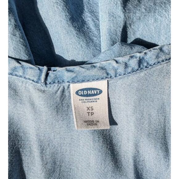 Strappy Tiered Ruffle Trim Sundress XS Old Navy Tencel Cowgirl Boho Chambray Y2K - Picture 7 of 14